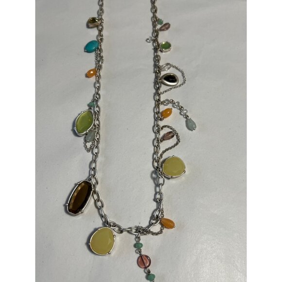 Lia Sophia Long Silver-Tone Necklace With Multicolor Gemstone Charms - Picture 3 of 6